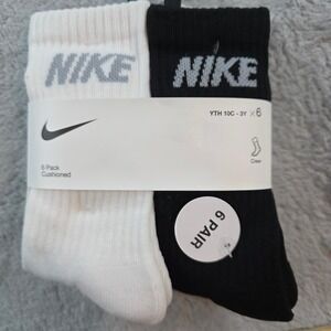 Nike Kids XS Black White Gray Crew Socks 6 Pack Cushioned BN0509-001